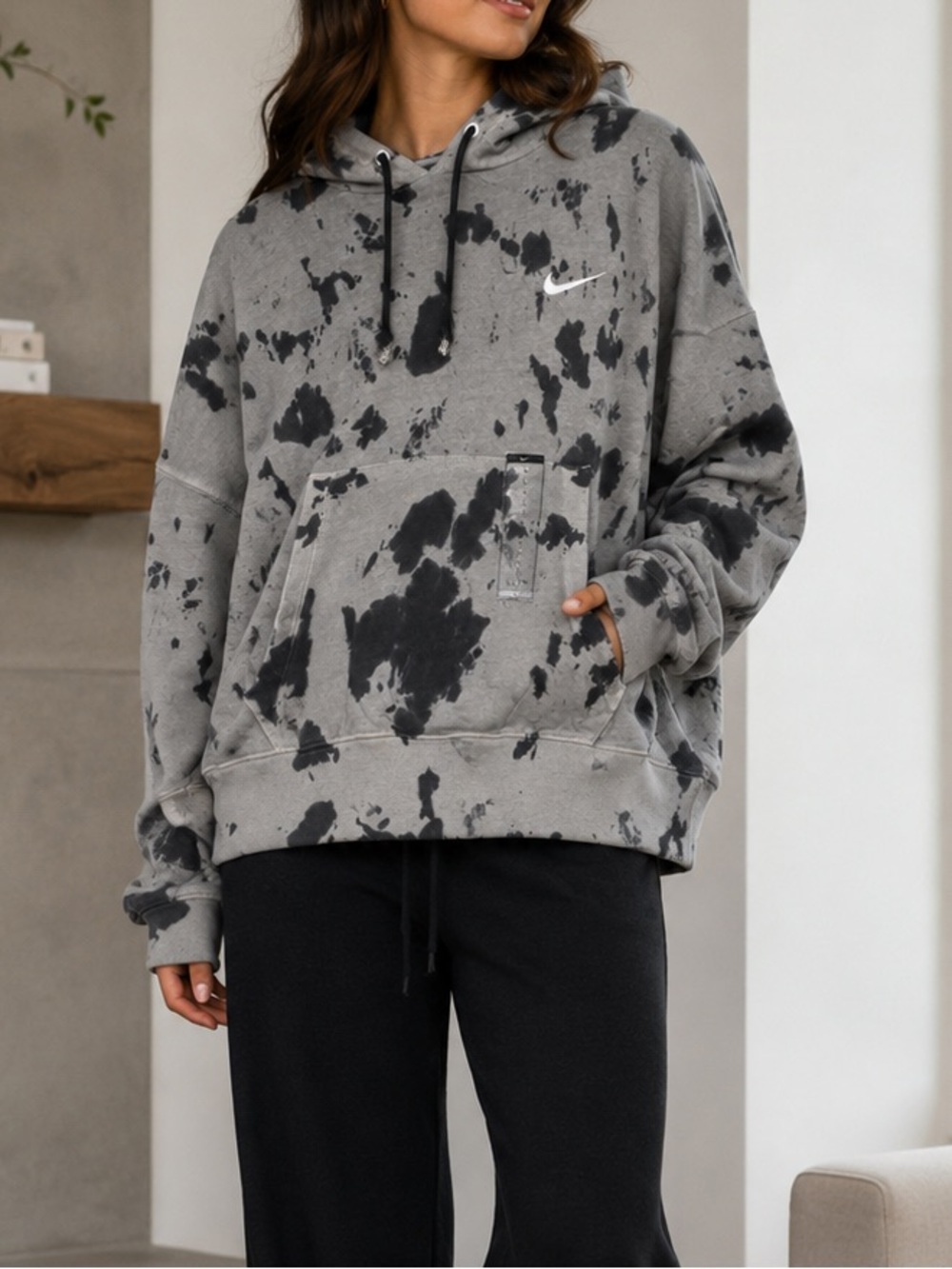 Nike Women's Gray & Black Tie-Dye Cowl Hoodie